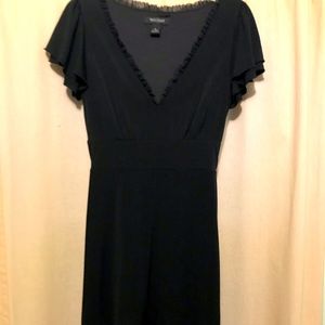 WHBM - Black Dress - SZ S - Ruffle detail - Flutter short sleeves - Tie waist